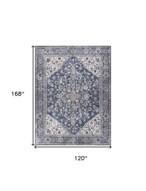 10' X 14' Blue Floral Distressed Area Rug