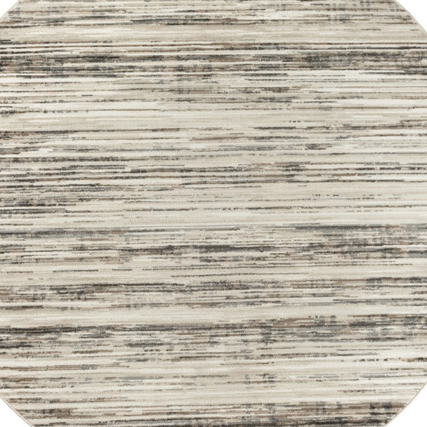 4' Beige Ivory And Brown Abstract Distressed Round Rug