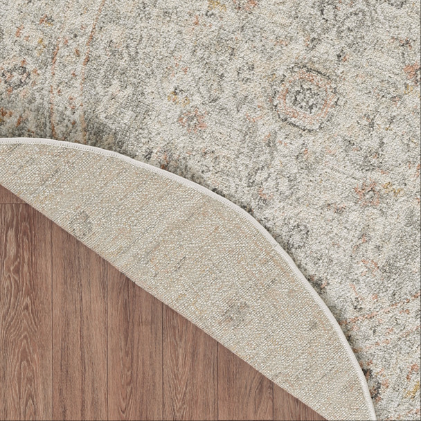 4' Light Gray Black And Yellow Floral Distressed Round Rug