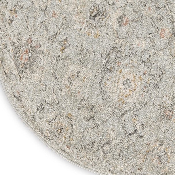 4' Black Mint Green And Ivory Floral Distressed Round Rug