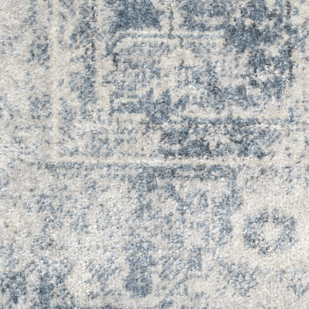 4' Charcoal Blue And Ivory Oriental Distressed Round Rug