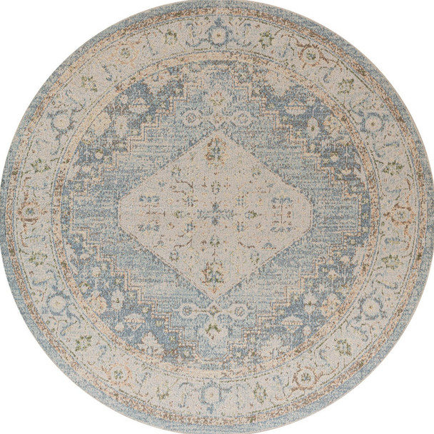 4' Gray Oriental Distressed Round Rug