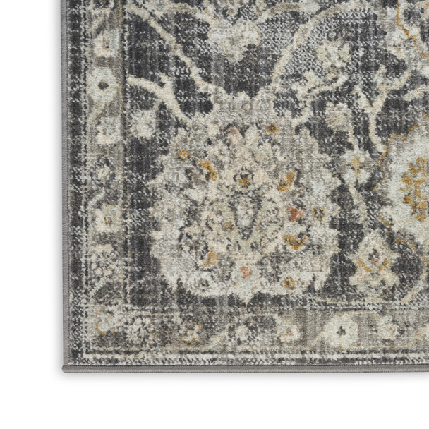 2' X 4' Gray Ivory And Black Floral Distressed Area Rug