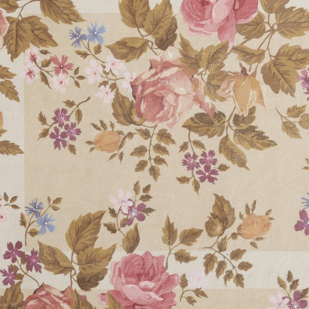 2' X 4' Beige Floral Power Loom Non Skid Area Rug