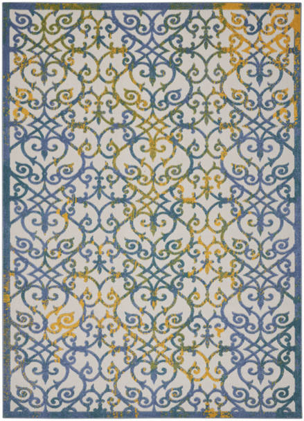 8' X 11' Ivory And Blue Indoor Outdoor Area Rug