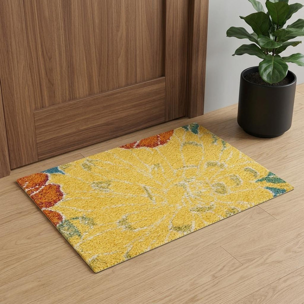 2' X 3' Blue Floral Power Loom Area Rug