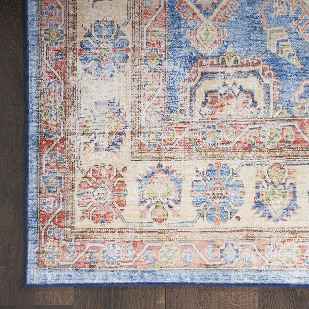 2' X 3' Ivory Red and Blue Oriental Distressed Non Skid Area Rug