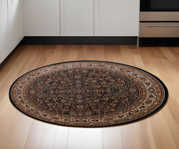 6' Blue And Red Oriental Round Rug