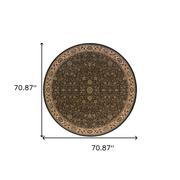 6' Brown And Ivory Oriental Round Rug