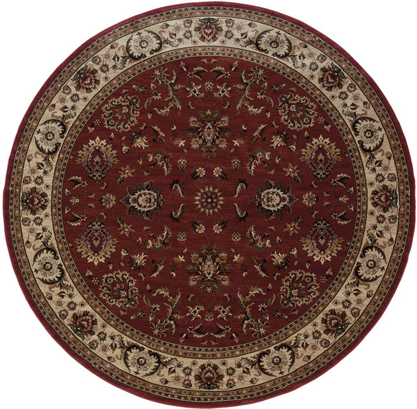 6' Red And Ivory Oriental Round Rug