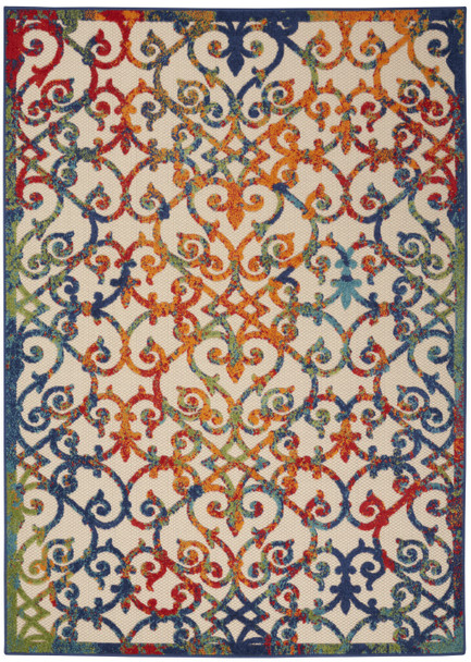7' X 10' Ivory And Blue Indoor Outdoor Area Rug