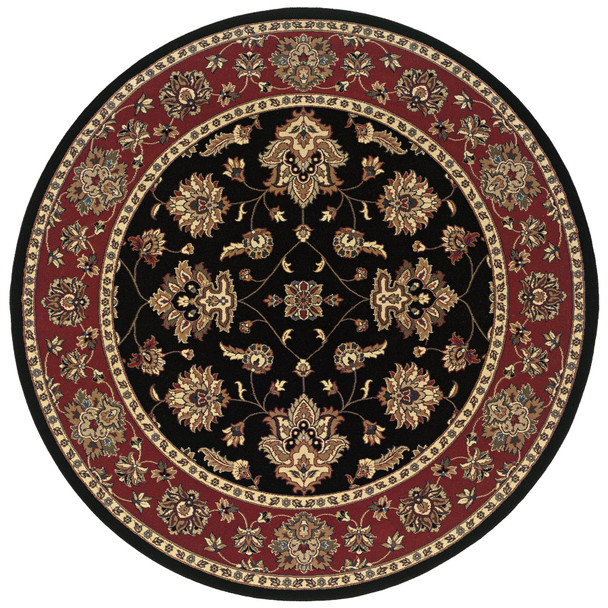 6' Ivory Red and Black Floral Round Rug