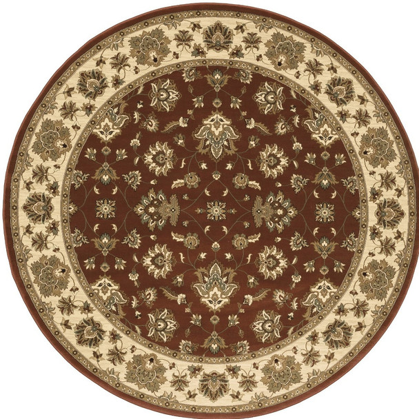 6' Red and Ivory Floral Round Rug