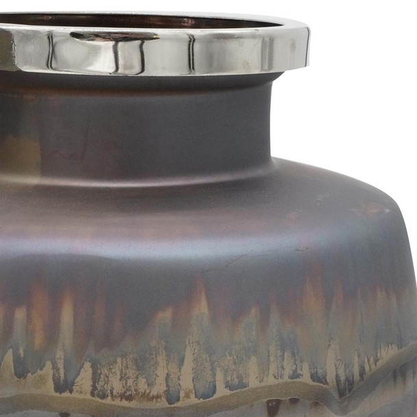 Set of Two Black And Gray Abstract Glass Round Table Vases