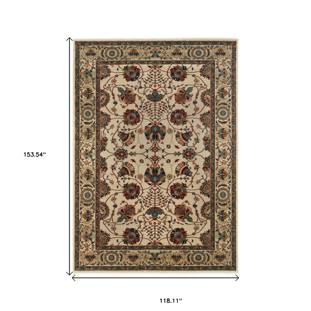 10' X 13' Ivory And Red Floral Area Rug