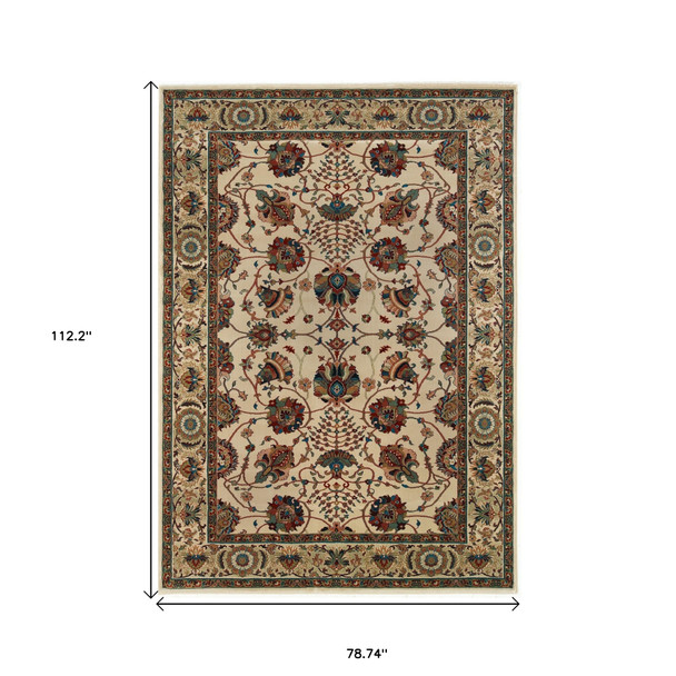 7' X 10' Ivory And Red Floral Area Rug
