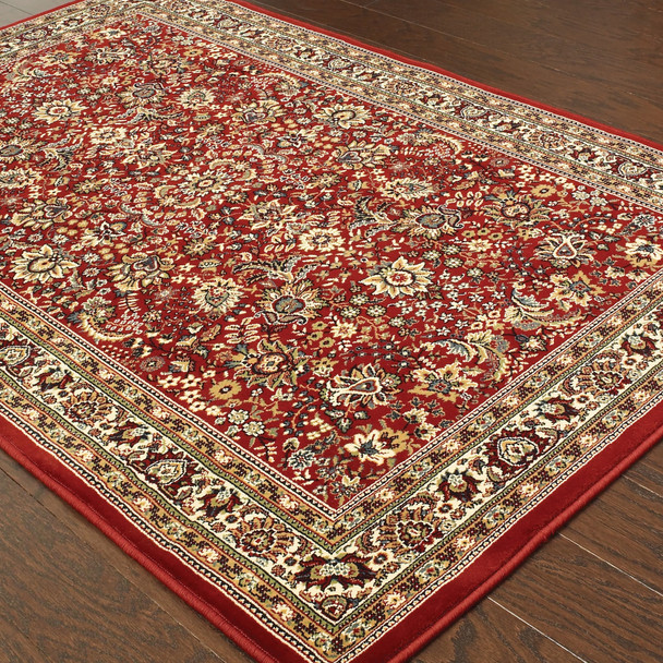 5' X 8' Red And Ivory Oriental Area Rug