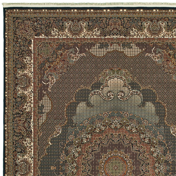 7' X 10' Blue And Red Medallion Area Rug With Fringe