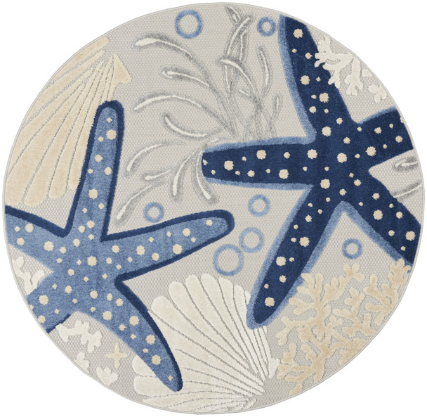 5' Blue And Gray Round Indoor Outdoor Area Rug