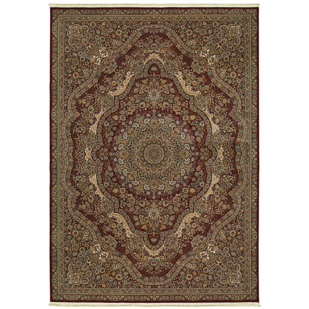 4' X 5' Red And Gold Medallion Area Rug With Fringe