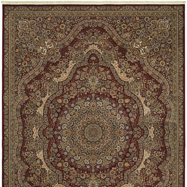 8' X 11' Red And Gold Medallion Area Rug With Fringe