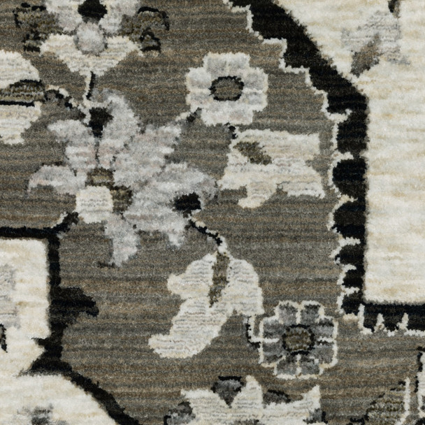 10' X 13' Ivory And Gray Medallion Area Rug With Fringe