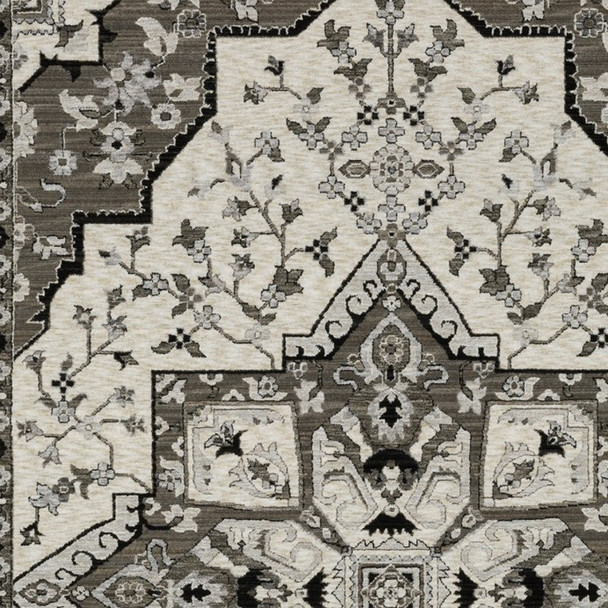 7' X 10' Ivory And Gray Medallion Area Rug With Fringe