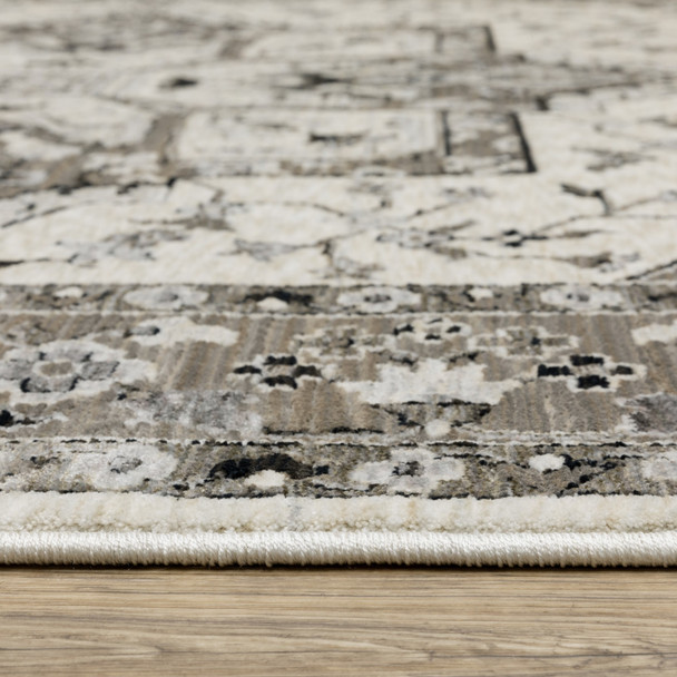 8' X 11' Ivory And Gray Medallion Area Rug With Fringe