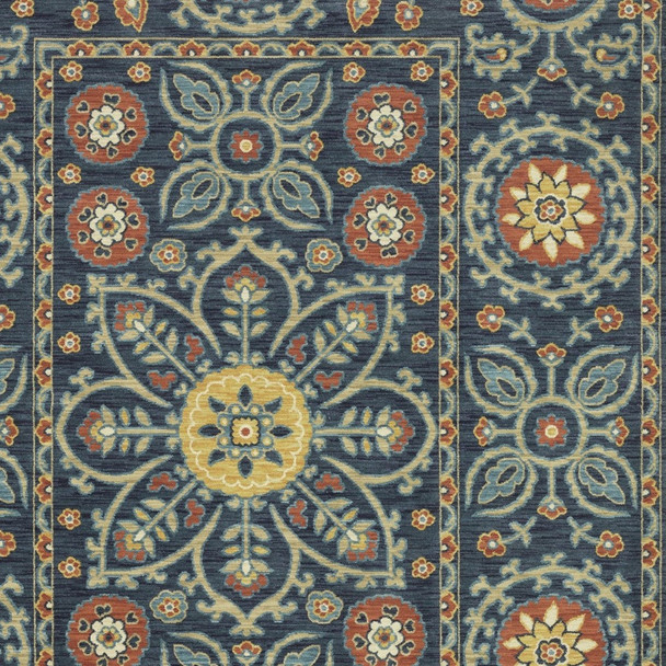 3' X 5' Blue And Rust Medallion Area Rug With Fringe