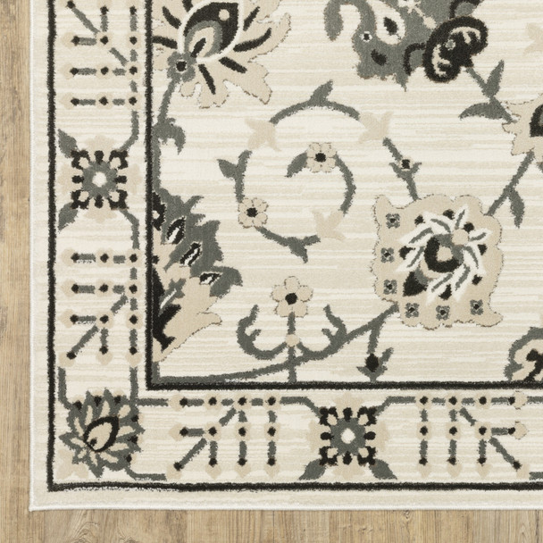 3' X 5' Ivory And Gray Oriental Area Rug