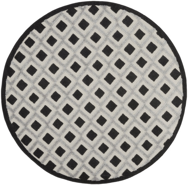 4' Black And White Round Indoor Outdoor Area Rug