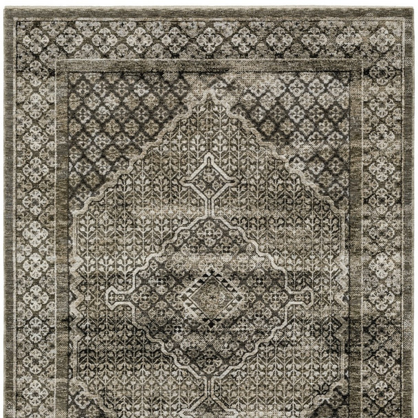 3' X 5' Gray And Beige Medallion Area Rug With Fringe