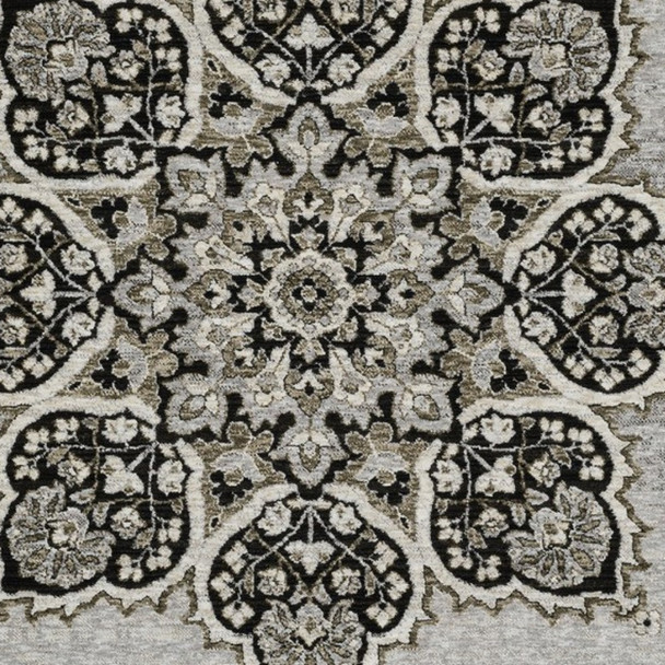 3' X 5' Gray And Black Medallion Area Rug With Fringe