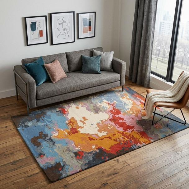 5' X 8' Pink Orange And Blue Abstract Hand Tufted Area Rug