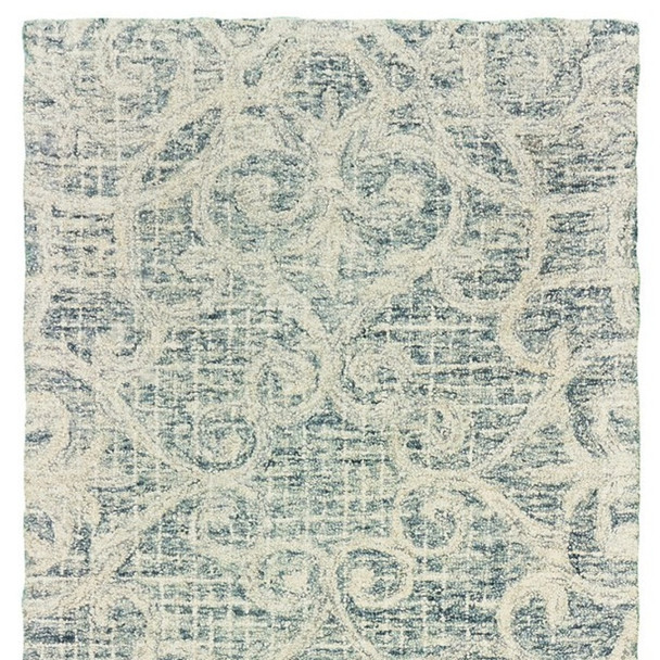 8' Gray And Ivory Wool Geometric Hand Tufted Runner Rug