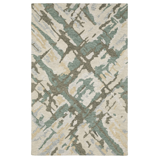 5' X 8' Gray And Teal Wool Abstract Hand Tufted Area Rug