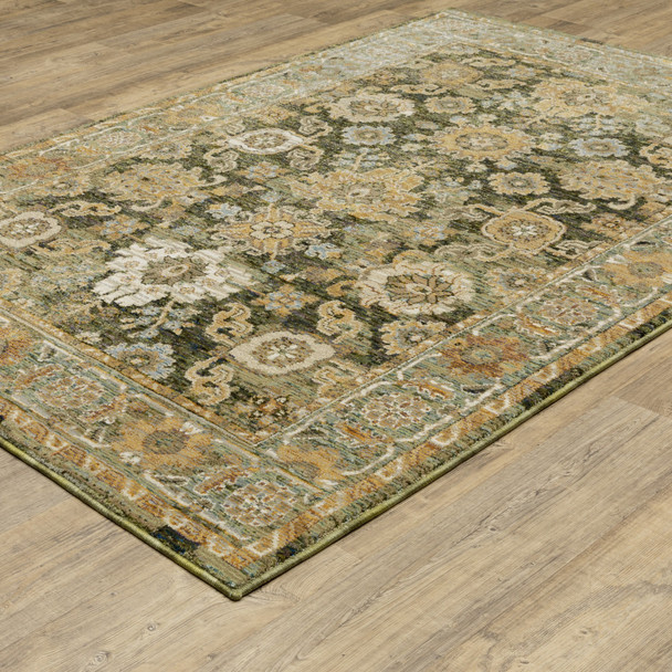 3' X 5' Green And Gold Oriental Area Rug