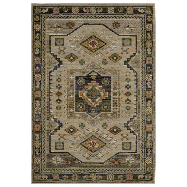 3' X 5' Gray And Green Tribal Area Rug