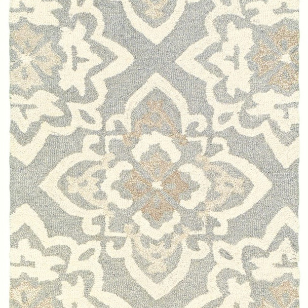8' Gray And Sand Wool Geometric Hand Tufted Runner Rug