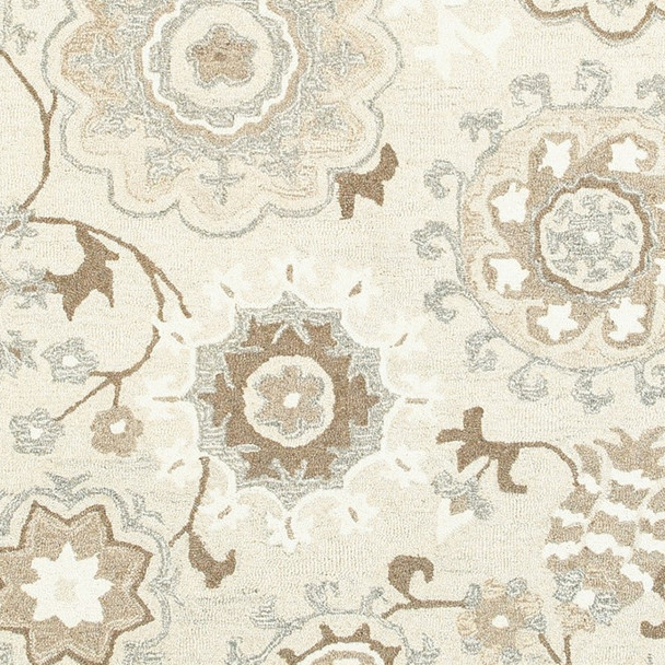 5' X 8' Ivory And Gray Wool Floral Hand Tufted Area Rug