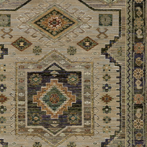 5' X 7' Gray And Green Tribal Area Rug