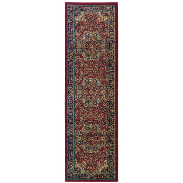 9' Red And Blue Oriental Runner Rug