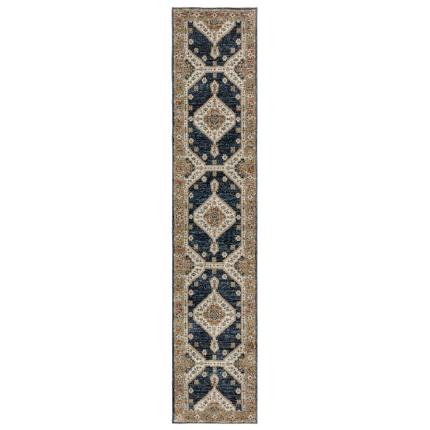 12' Blue And Orange Medallion Runner Rug
