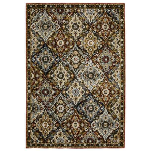 7' X 10' Red Tan And Ivory Medallion Area Rug
