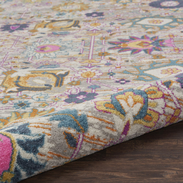 8' X 10' Silver Gray And Pink Floral Distressed Area Rug