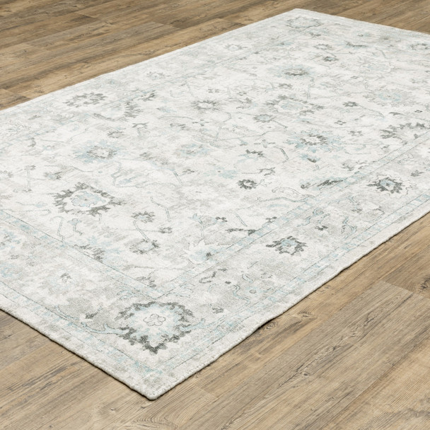 9' X 12' Ivory And Teal Blue Oriental Hand Tufted Area Rug