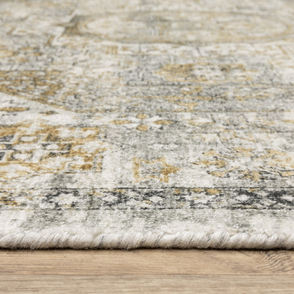 10' X 14' Gray And Gold Medallion Hand Tufted Area Rug