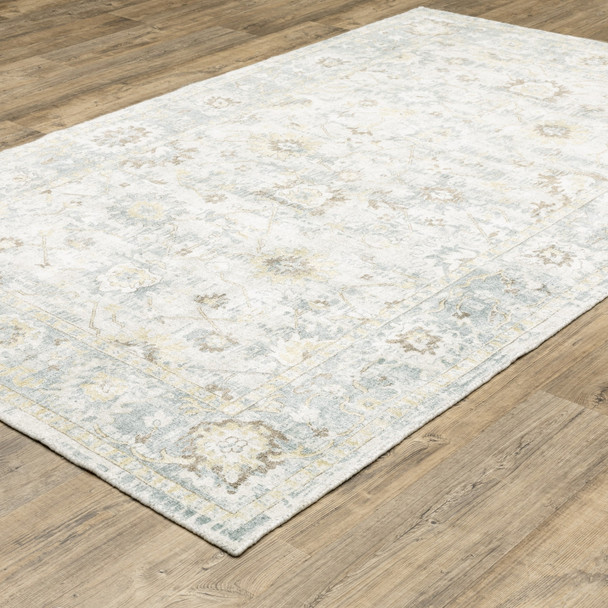8' X 10' Ivory And Blue Oriental Hand Tufted Area Rug