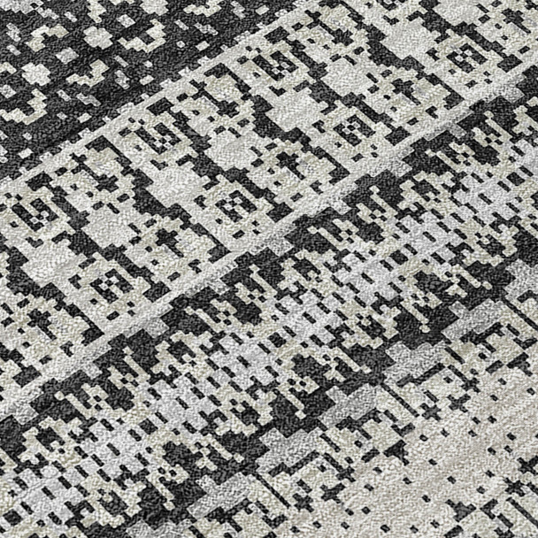 10' X 14' Black Striped Washable Indoor Outdoor Area Rug