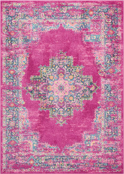 4' X 6' Fuchsia And Blue Oriental Distressed Area Rug